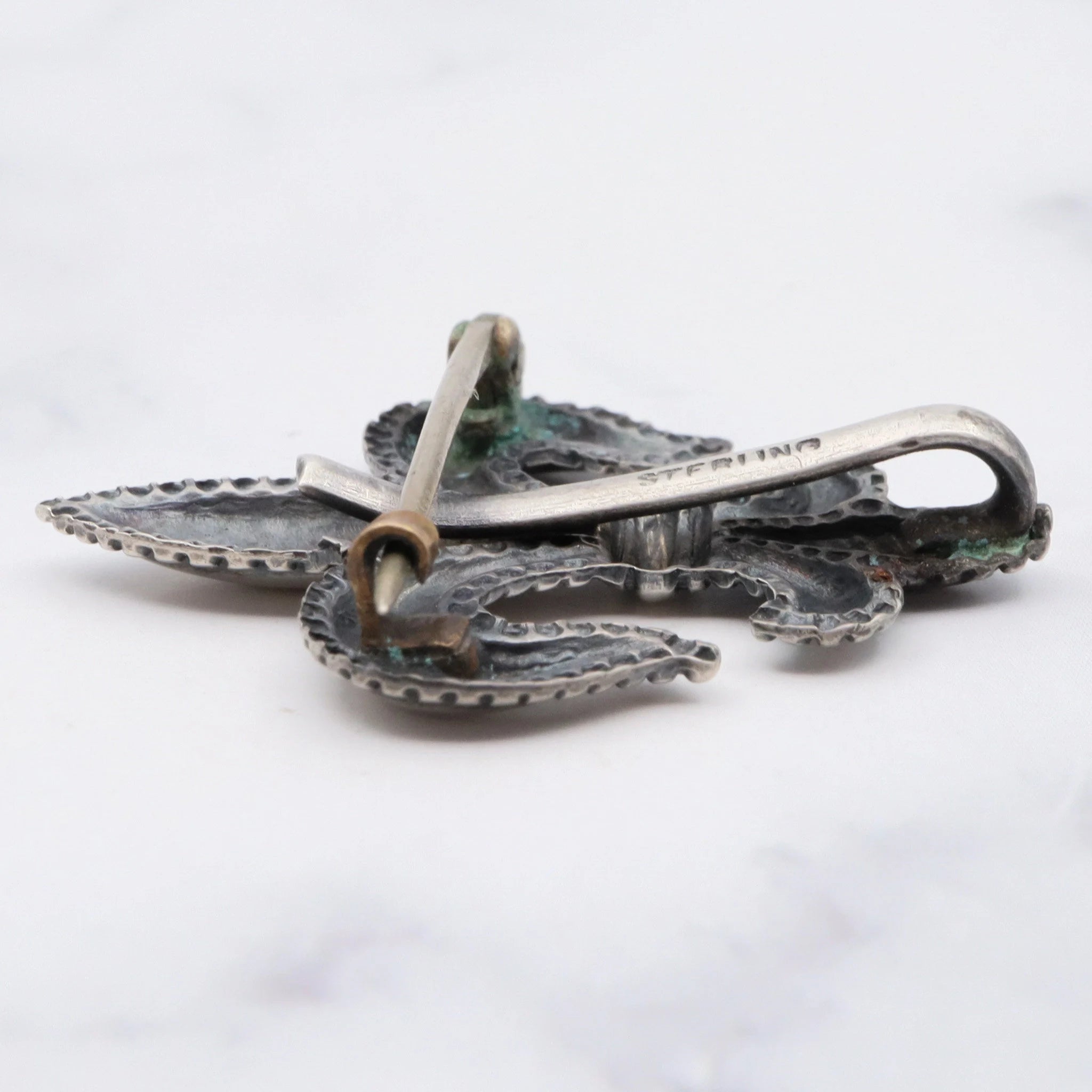 Antique Victorian sterling fleur de lis watch clip brooch